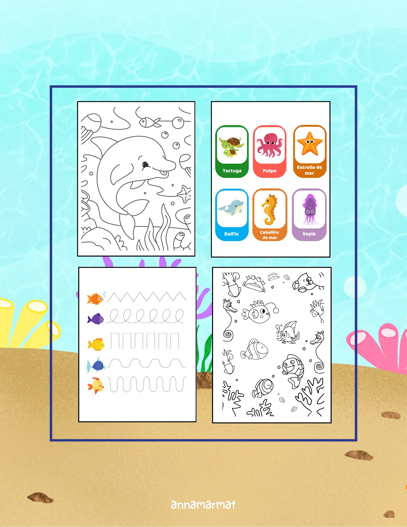 libro colorear animmales del mar - contra mar