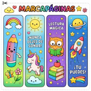 Marca páginas para colorear (pack de 4 imprimibles infantiles)